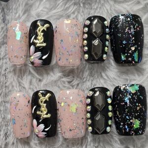 Designer Inspired Glitter Gem Press-On Nails